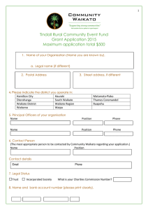 Tindall Rural Community Event Fund Grant Application 2015