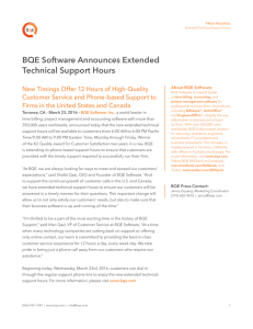 BQE Software Announces Extended Technical Support Hours
