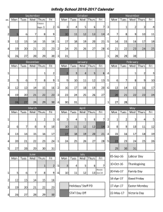 Infinity School 2016-2017 Calendar
