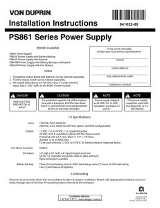 Installation Instructions PS861 Series Power Supply