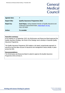 Agenda item: 7 Report title: Quality Assurance Programme 2016