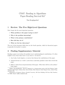 CS167: Reading in Algorithms Paper