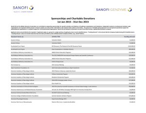 View Sanofi Genzyme Sponsorships and Charitable Donations 2015