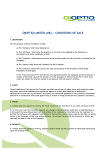 QIOPTIQ LIMITED (UK) — CONDITIONS OF SALE