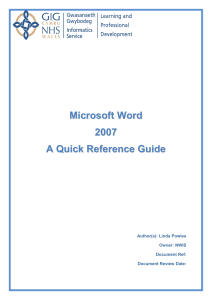 Microsoft Word 2007 A Quick Reference Guide
