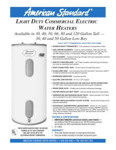 LIGHT DUTY COMMERCIAL ELECTRIC WATER HEATERS
