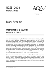 GCSE Mathematics and Science March 2004 Mark