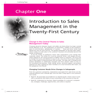 Chapter One Introduction to Sales Management in the Twenty