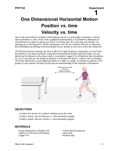 One Dimensional Horizontal Motion Position vs. time Velocity vs. time