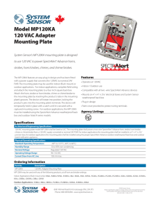 Model MP120KA 120 VAC Adapter Mounting Plate