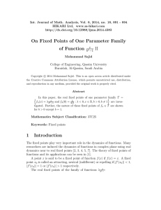 On fixed points of one parameter family of function x