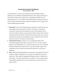 Format for Formal Lab Reports
