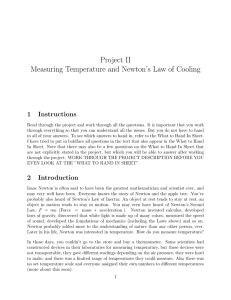 Project II Measuring Temperature and Newton`s Law of Cooling