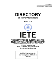 IETE Directory of Corporate Members as on 31 Mar 2016