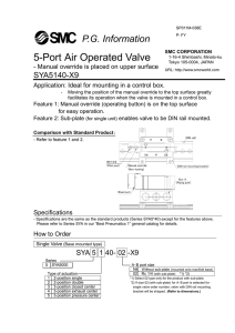 5-Port Air Operated Valve -Manual override is placed on upper surface
