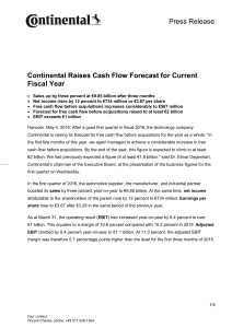 Continental Raises Cash Flow Forecast for Current Fiscal Year