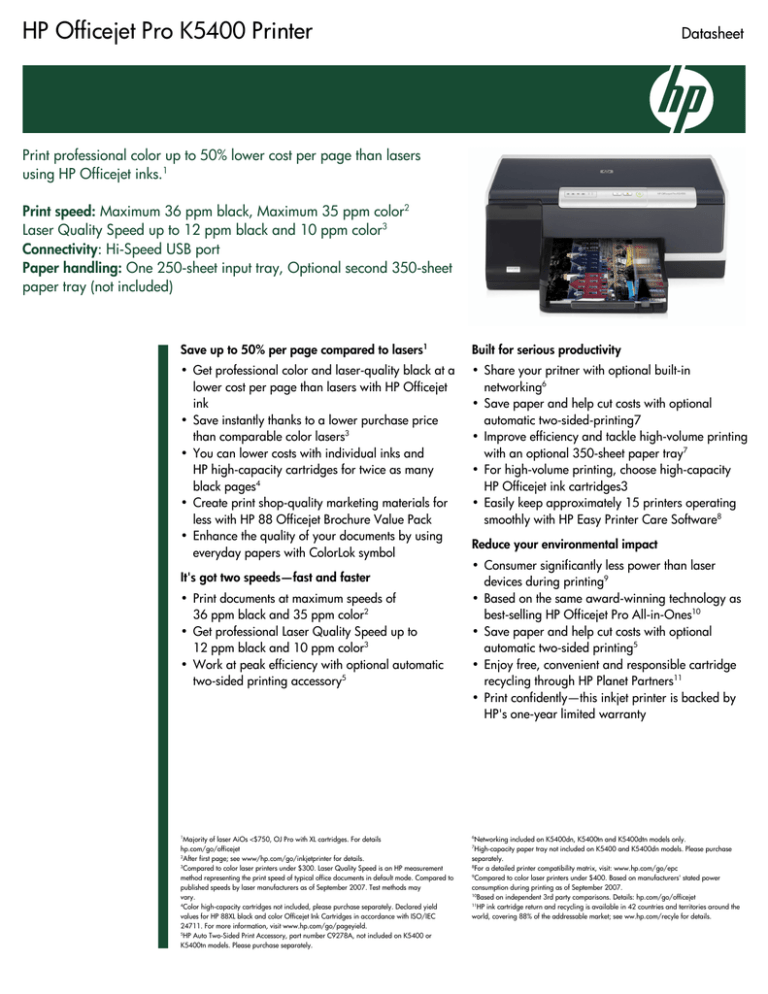 HP Officejet Pro K5400 Printer C P O I