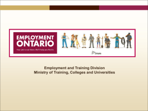 Employment and Training Division Ministry of Training