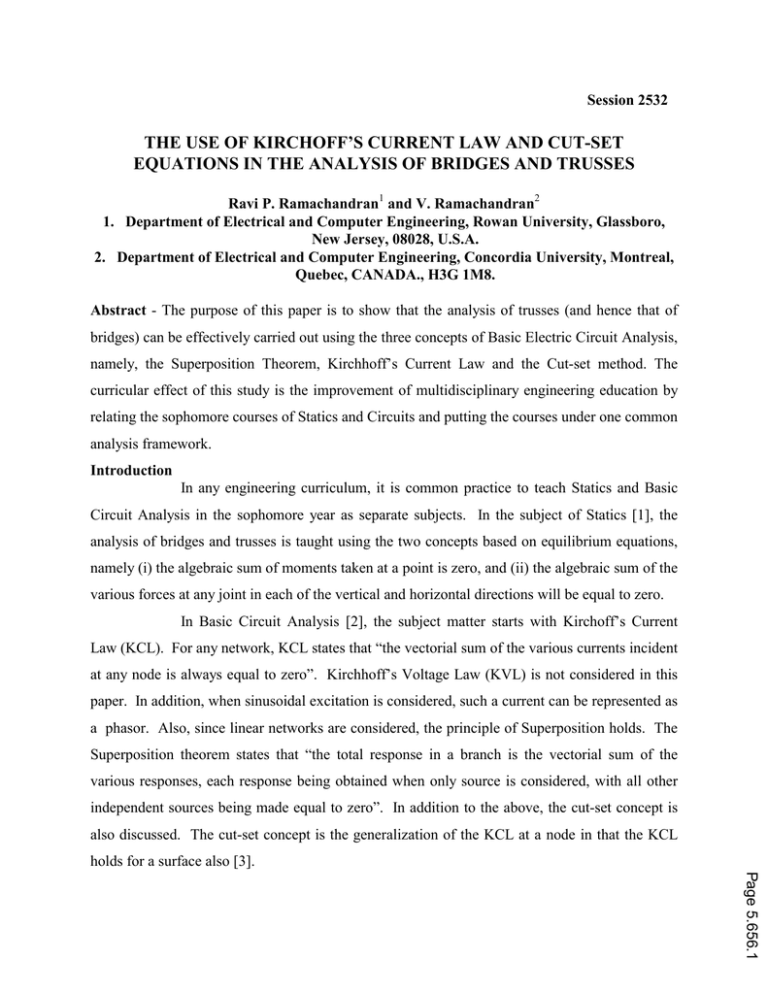 The Use Of Kirchoff`s Current Law (Kcl) And Cut Set Equations In