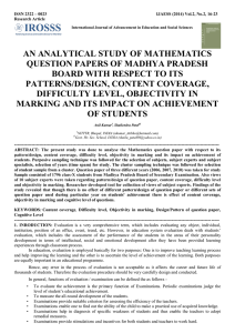 AN ANALYTICAL STUDY OF MATHEMATICS QUESTION PAPERS