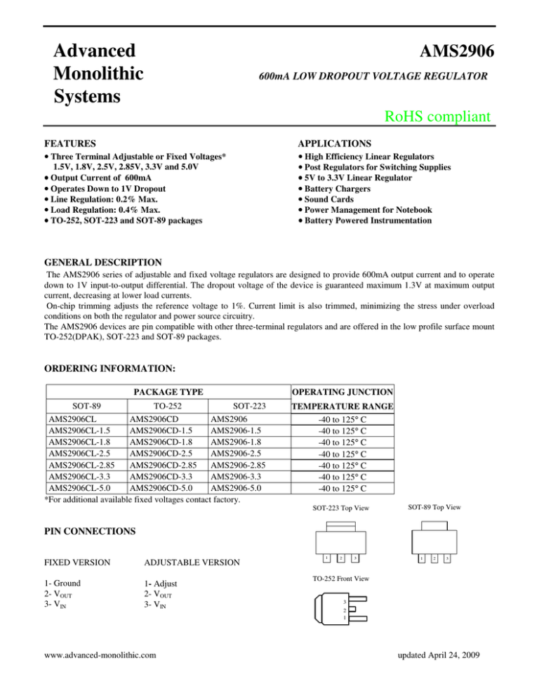 Data Sheet 2906 Advanced Monolithic Systems