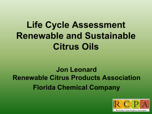 Life Cycle Assessment Renewable and Sustainable Citrus Oils