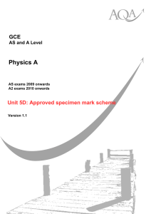 GCE Physics A Unit 5D Specimen Mark Scheme