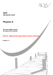 GCE Physics A Unit 2 Specimen Mark Scheme