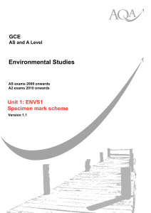 GCE Environmental Studies Unit 1 Specimen Mark Scheme