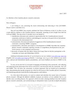 Letter from the LC to the Canadian physics community - PHYS