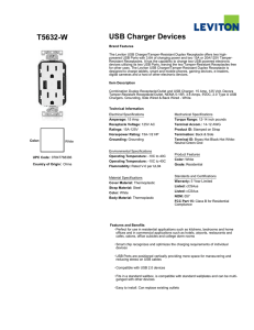 Leviton T5632-W USB Charger and Duplex Receptacle Spec Sheet