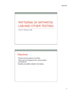 PATTERNS OF ARTHRITIS: LAB AND OTHER TESTING