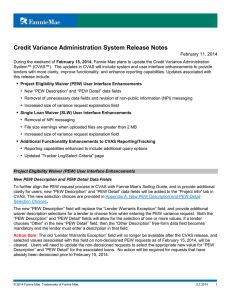 Credit Variance Administration System Release Notes