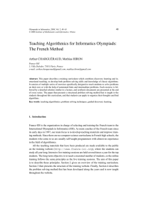 Teaching Algorithmics for Informatics Olympiads: The French Method