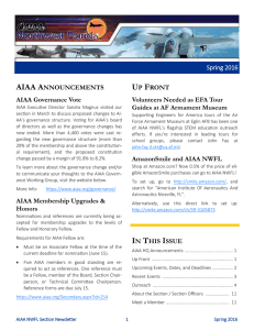 Spring 2016 IN THIS ISSUE AIAA ANNOUNCEMENTS