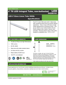 4` T8 LED Integral Tube, non-ballasted LED