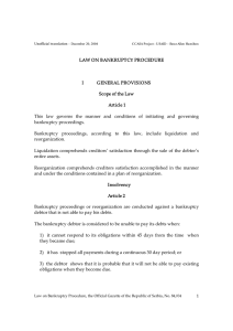 LAW ON BANKRUPTCY PROCEDURE I GENERAL PROVISIONS