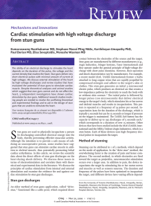 Cardiac stimulation with high voltage discharge from stun guns