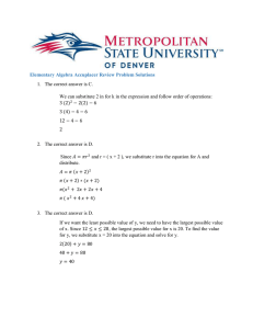 Elementary Algebra Accuplacer Review Problem Solutions 1. The