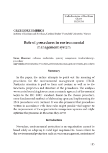 Role of procedures in environmental management system