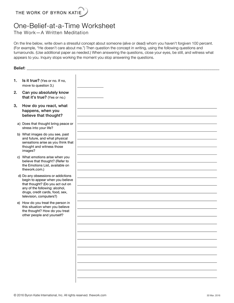 Worksheets. Byron Katie Worksheets. waytoohuman Free Worksheets for