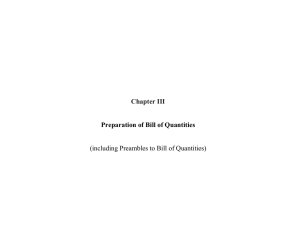 Chapter III Preparation of Bill of Quantities (including Preambles to