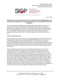 SIOP Response to National Institute of General Medical Sciences
