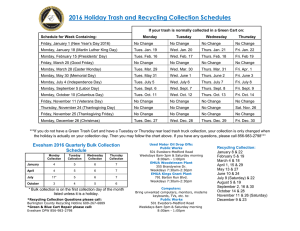 2016 Holiday Trash and Recycling Collection Schedules