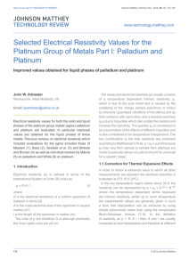 Selected Electrical Resistivity Values for the Platinum Group of