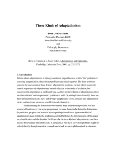 Three Kinds of Adaptationism - Peter Godfrey