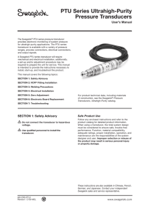 PTU Series Ultrahigh-Purity Pressure Transducers : User`s Manual