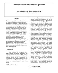 Modeling With Differential Equations Submitted by Malcolm Kotok