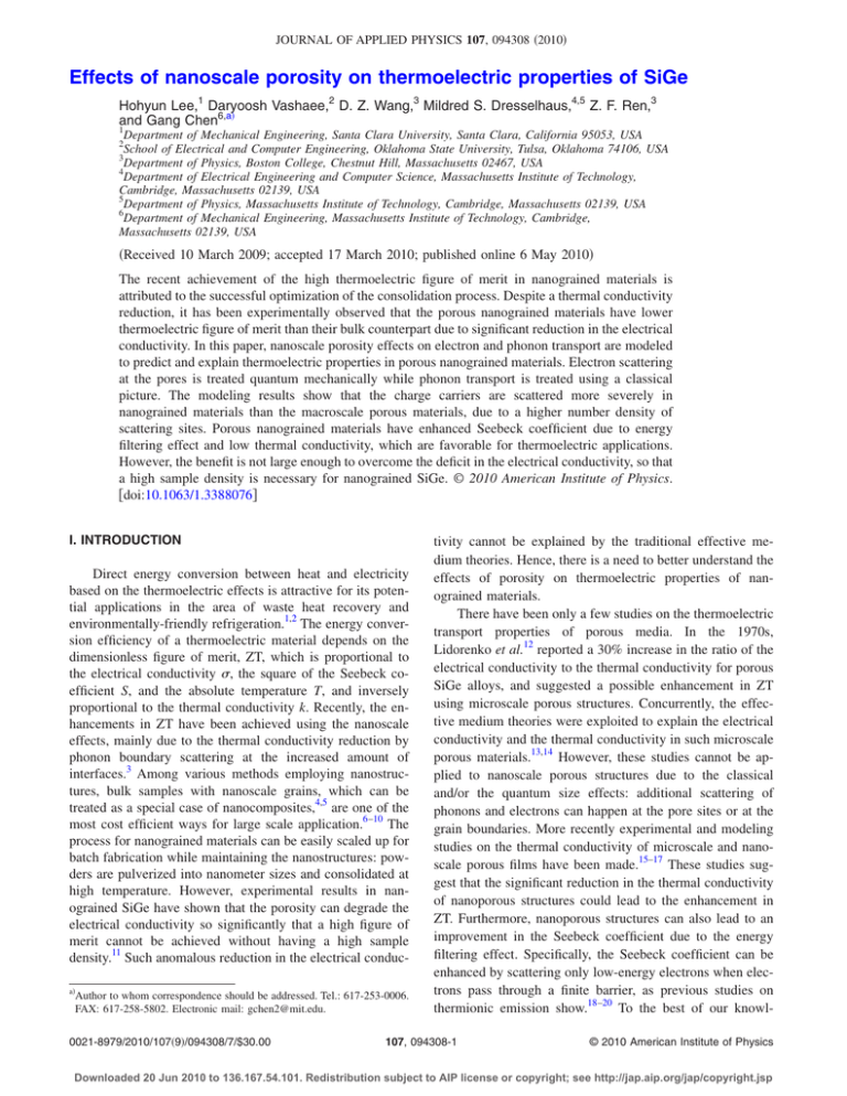 Effects of nanoscale porosity on thermoelectric