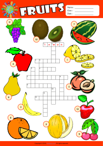 fruits esl vocabulary crossword puzzle worksheet for kids